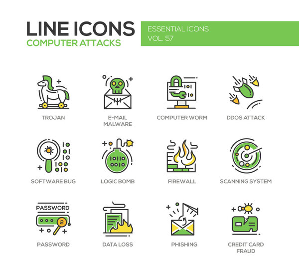 Computer Attacks - line design icons set