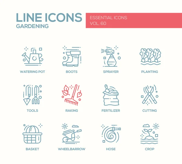 Jardinería - conjunto de iconos de diseño de línea — Vector de stock