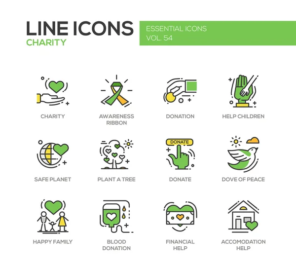 Caridad - conjunto de iconos de diseño de línea — Vector de stock