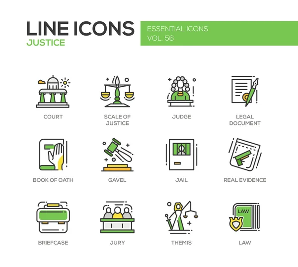 Justicia - conjunto de iconos de diseño de línea — Vector de stock