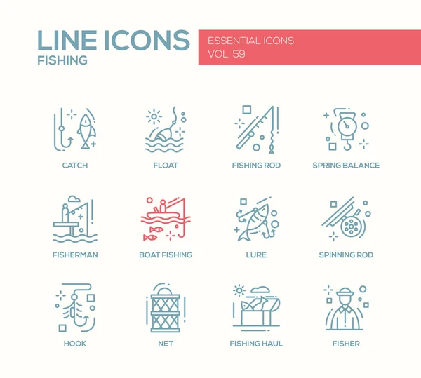 Pesca - conjunto de iconos de diseño de línea — Vector de stock