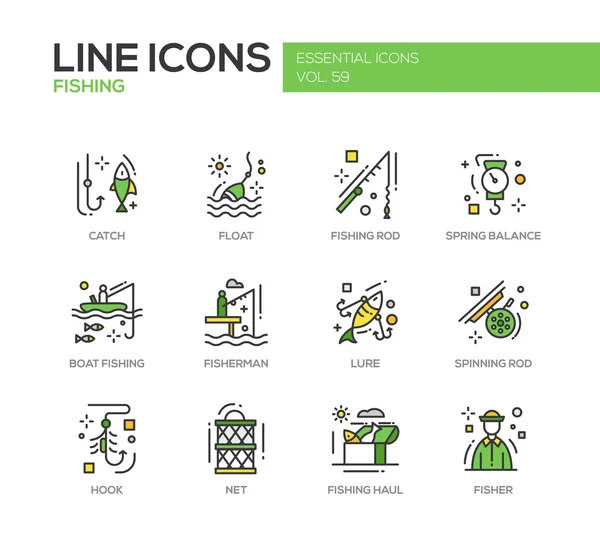 Pesca - conjunto de iconos de diseño de línea — Vector de stock