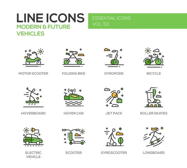 Véhicule moderne et futur - ensemble d'icônes de conception de ligne — Image vectorielle