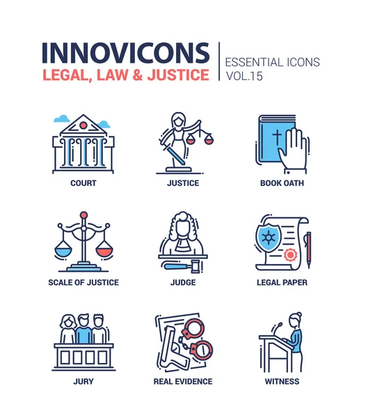 Lei e Justiça - conjunto de ícones de design plano — Vetor de Stock