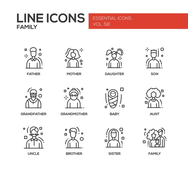 Familia - conjunto de iconos de diseño de línea — Vector de stock