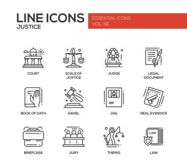 Adalet - çizgi tasarım simgeleri seti