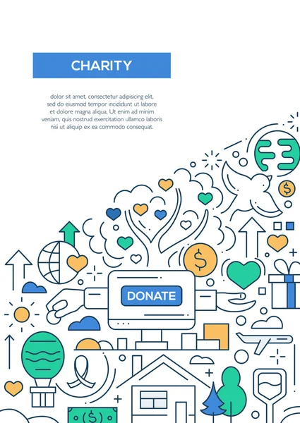 Charity - Desain garis brosur poster templat A4 - Stok Vektor