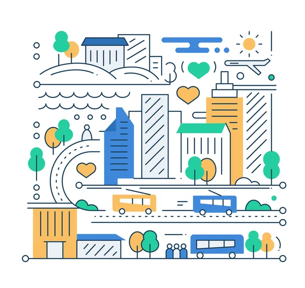 City Life - composición de diseño de línea — Vector de stock