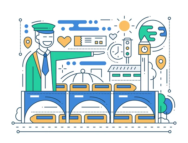 Railway Station - line design composition — Stock Vector