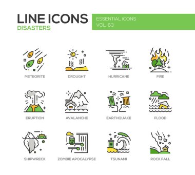 Disasters - line design icons set clipart