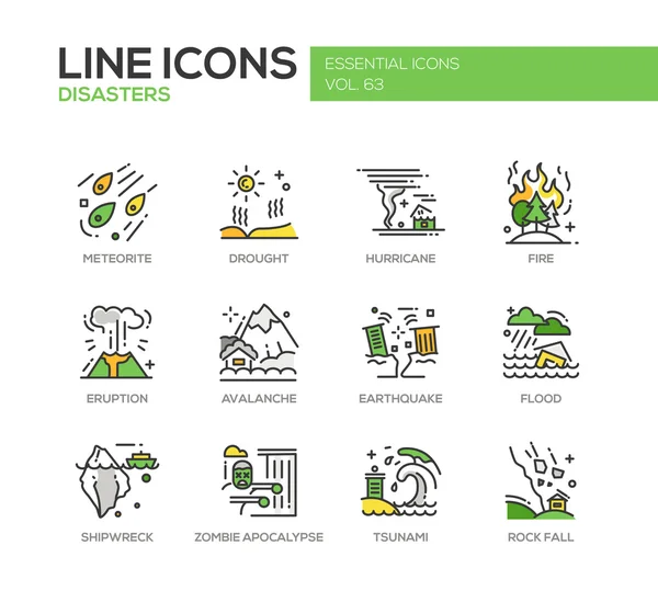 Disasters - line design icons set — Stock Vector