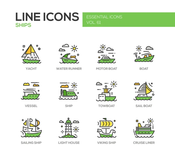 Barcos - conjunto de iconos de diseño de línea — Vector de stock