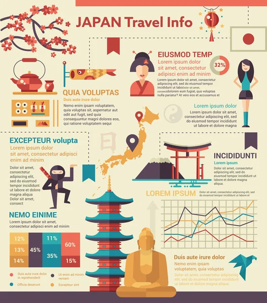 Japan travel info - poster, broschüre cover template — Stockvektor