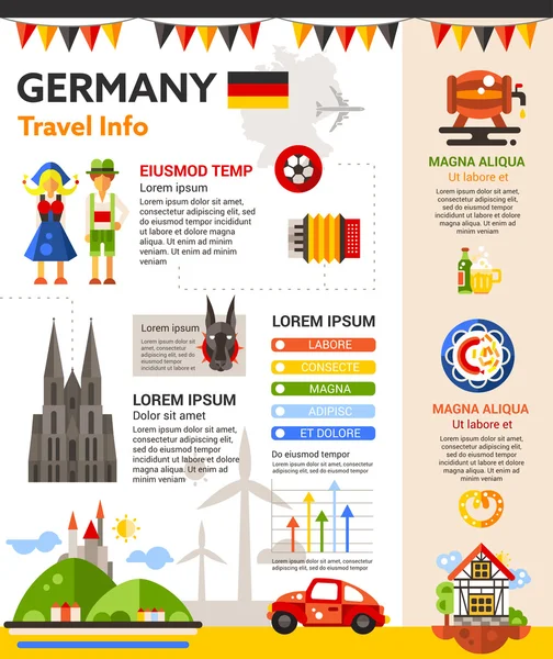 Alemania Información de viaje - cartel, folleto plantilla de portada — Vector de stock