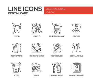 Diş Bakımı - satırı tasarım Icons set