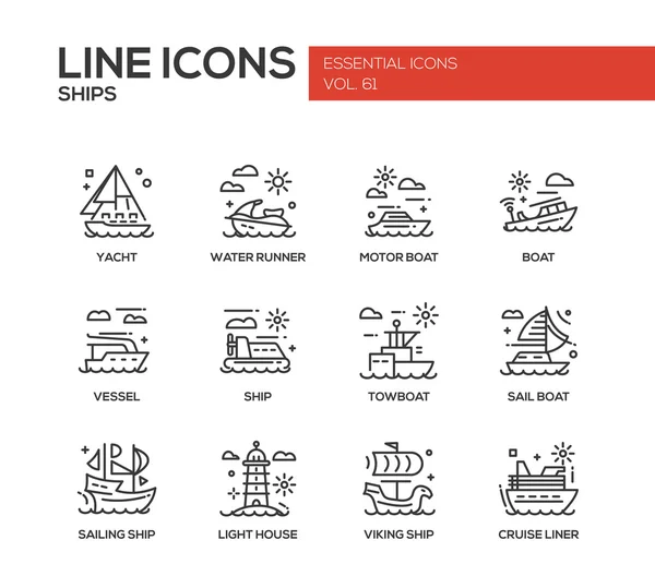 Barcos - conjunto de iconos de diseño de línea — Vector de stock