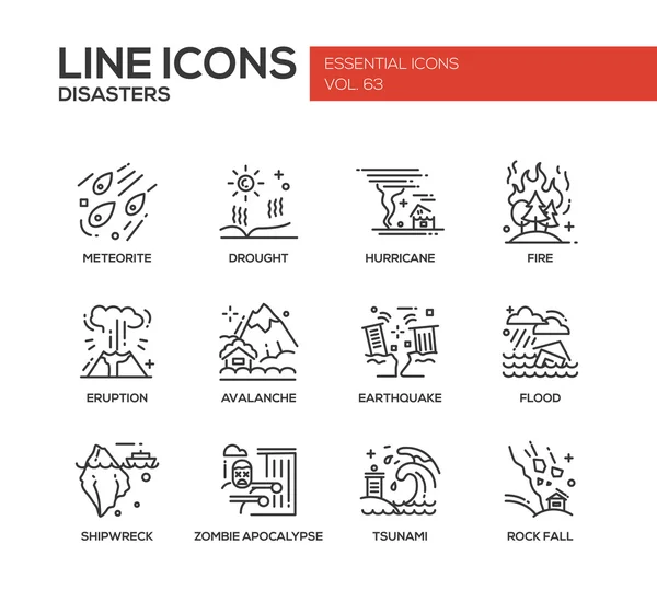 Catastrophes - ensemble d'icônes de conception de ligne — Image vectorielle