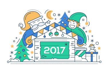 Neşeli Noel ve mutlu yeni yıl - satır tasarım kartı