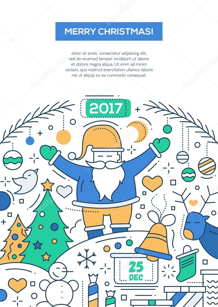 Merry Christmas - line design brochure poster template A4