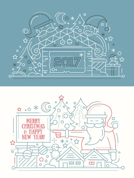 Frohe Weihnachten und einen guten Rutsch ins neue Jahr - line design card — Stockvektor