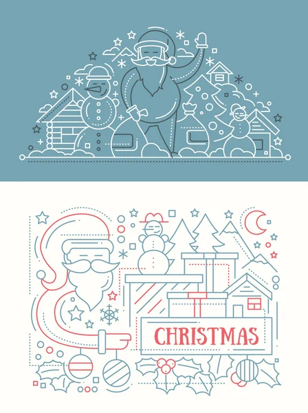 Frohe Weihnachten - line design card — Stockvektor