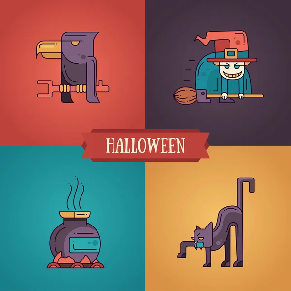 Halloween characters line flat design modern icons set — Stock Vector