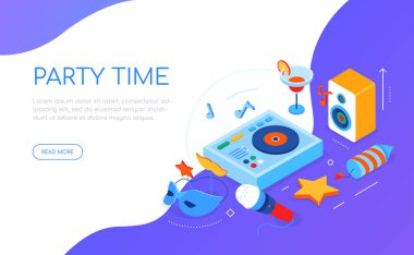 Parti zamanı - modern renkli izometrik web pankartı