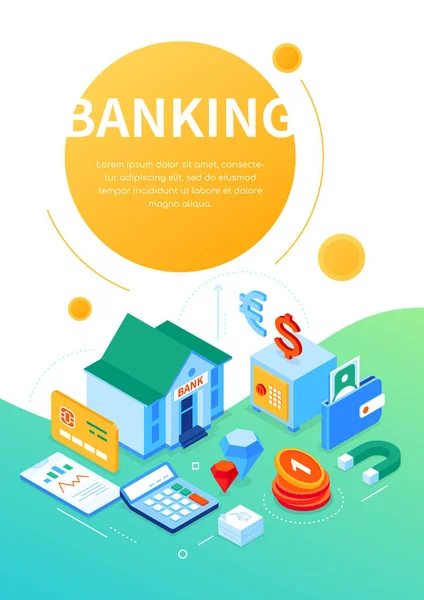 Bankok és befektetések - modern színes izometrikus web banner — Stock Vector