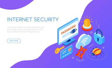 İnternet güvenliği - modern renkli izometrik web pankartı