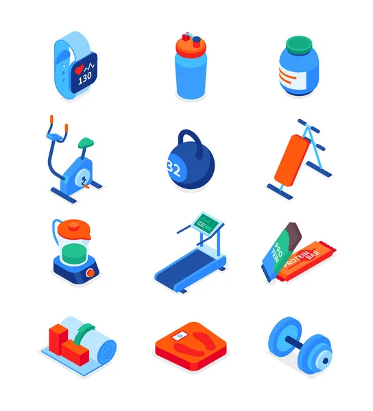 Sport și fitness - set de icoane izometrice moderne — Vector de stoc