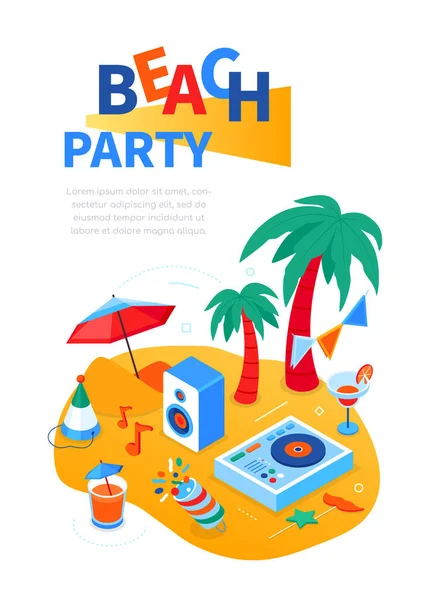 Beach party - modern colorful isometric web banner — Stock Vector