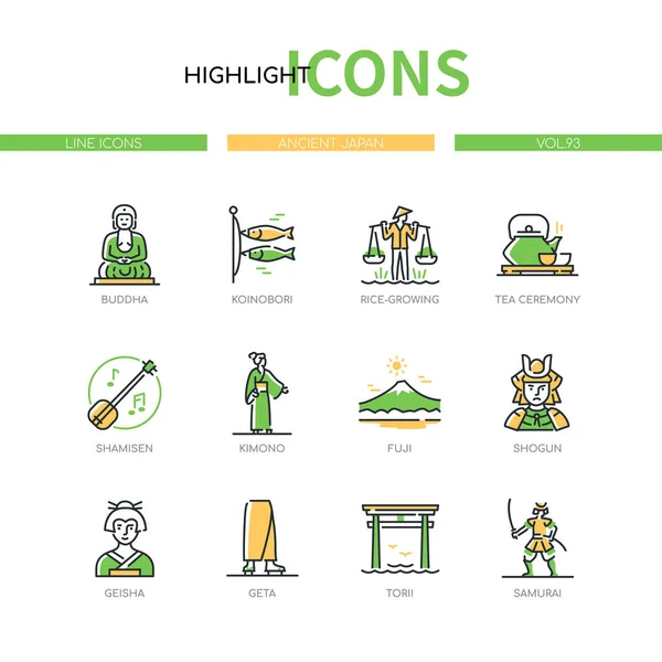 Ancient Japan - modern line design style icons set — Stock Vector