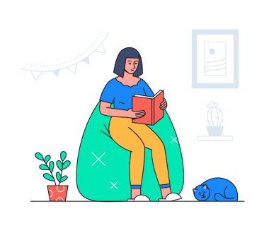 Kadın okuma - modern düz tasarım çizimi