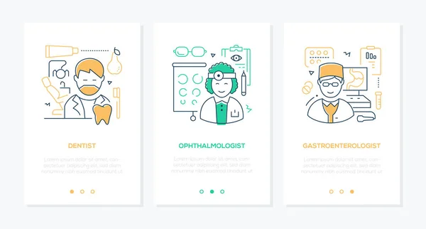 Profesiones médicas línea diseño estilo web banners — Archivo Imágenes Vectoriales