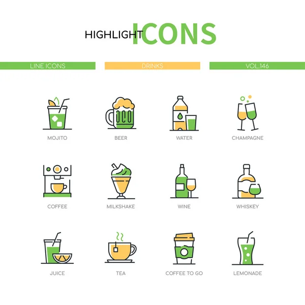 Bebidas - conjunto de iconos de diseño de línea moderna — Vector de stock