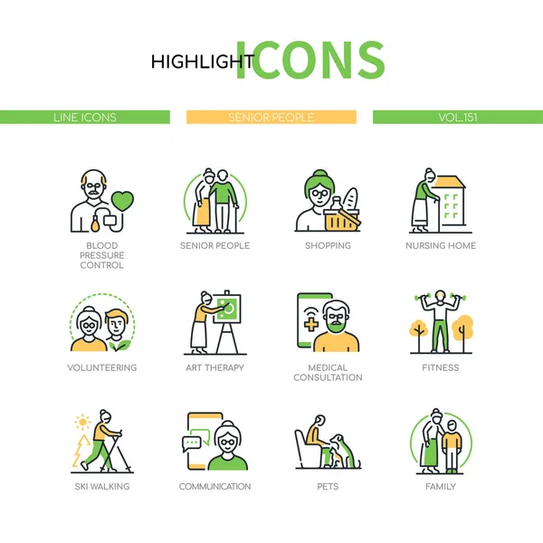 Personas mayores - conjunto de iconos de estilo de diseño de línea — Archivo Imágenes Vectoriales