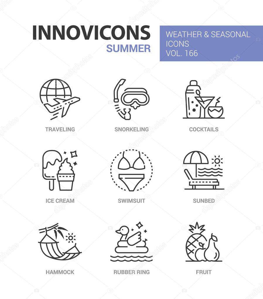 Summer - modern line design style icons set