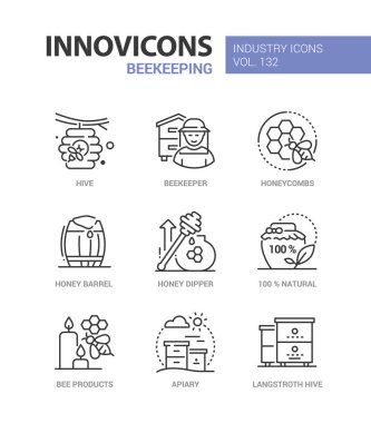 Arıcılık - modern renkli çizgi tasarım simgeleri