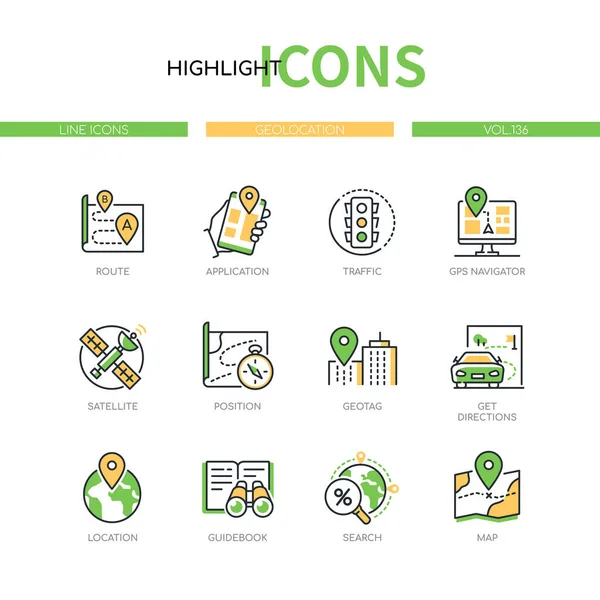 Geolocation - modern line design style icons set — Stock Vector