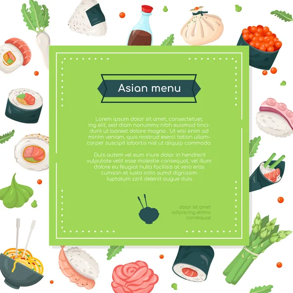 Menu asiatique - bannière colorée de style design plat — Image vectorielle