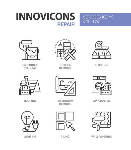 Услуги по ремонту - набор иконок стиля линии