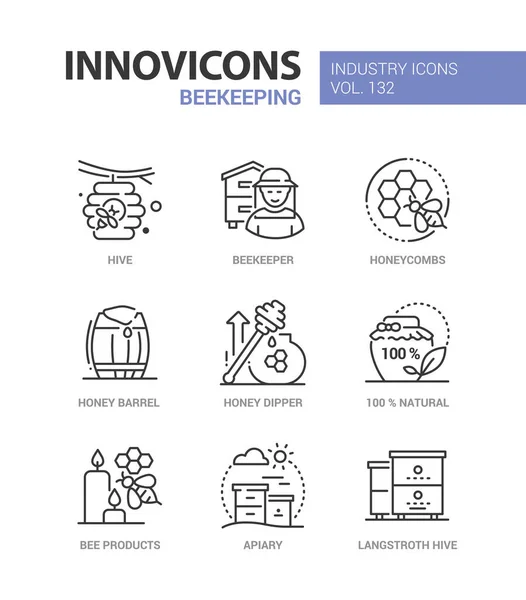Apiculture - lignes modernes et colorées icônes de style de conception — Image vectorielle
