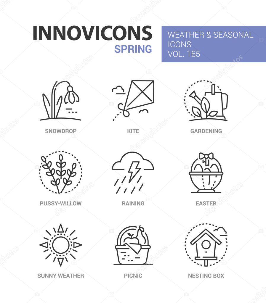 Spring - modern line design style icons set