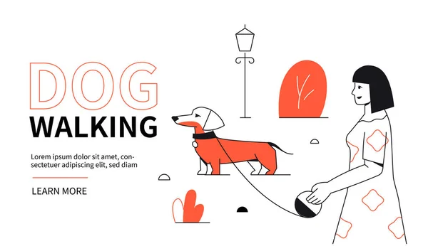 Dog walking - μοντέρνο flat design style web banner — Διανυσματικό Αρχείο