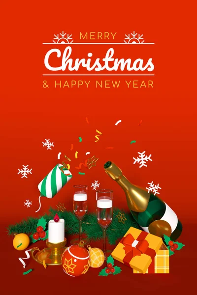 Buon Natale e Felice Anno Nuovo - moderno banner 3D colorato — Foto Stock