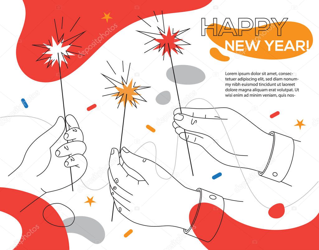 Happy New Year 2021 - line design style web banner
