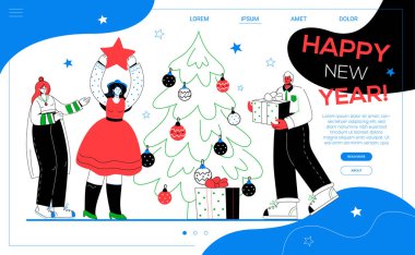 Mutlu yıllar - düz tasarım web pankartı