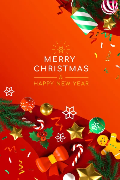 Merry Christmas and Happy New Year - modern colorful 3d illustration — Stock Photo, Image