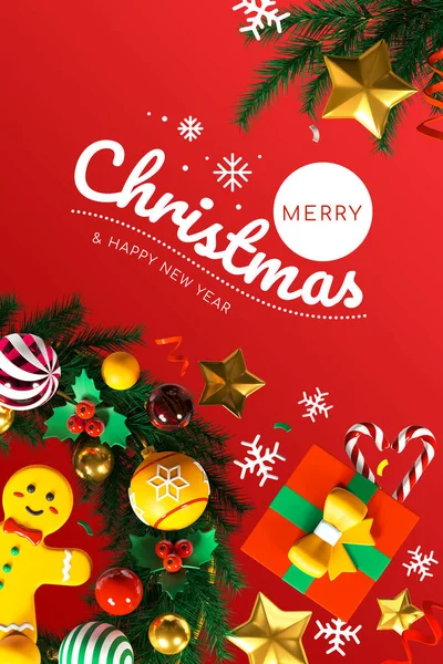 Buon Natale e Felice Anno Nuovo - moderno banner 3D colorato — Foto Stock