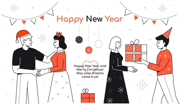새해 복 많이 받으세요 - 평평 한 디자인 삽화 — 스톡 벡터